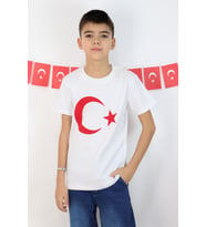 Breeze Erkek Çocuk Tişört Türk Bayraklı 4-14 Yaş, Beyaz