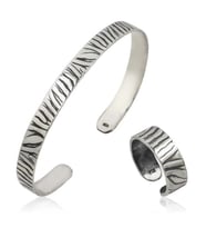 pilelistore 925 Ayar Gümüş Zebra Desenli Bileklik Ve Yüzük Set