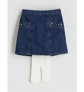 LCW Kids İndigo Külotlu Çoraplı Kız Çocuk Jean Etek