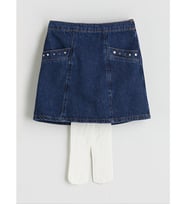 LCW Kids İndigo Külotlu Çoraplı Kız Çocuk Jean Etek