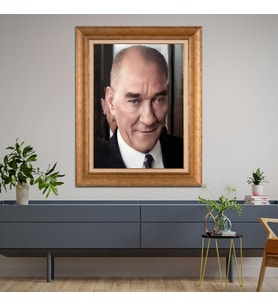 Altın Paspartulu Atatürk  Çerçeveli Tablo C642 (Gold)