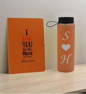 BK Gift Sevgiliye Özel İsimli Turuncu Defter ve Somon Cam Matara Hediye Seti-7, Sevgiliye Hediye, Sevgililer Günü, Yeni İş Hediyesi