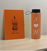 BK Gift Sevgiliye Özel İsimli Turuncu Defter ve Somon Cam Matara Hediye Seti-7, Sevgiliye Hediye, Sevgililer Günü, Yeni İş Hediyesi