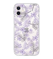 Apple iPhone 12Kamera Korumalı Tıpalı Kapak Floral Lila Tasarımlı Şeffaf Kılıf