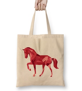 Geometric Animal Horse Bez Çanta Uzun Saplı