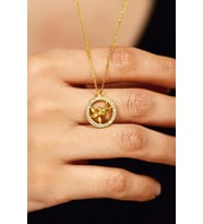 Zirkon Taşlı Gold Yuvarlak Kuş Yuvası Gümüş Kolye