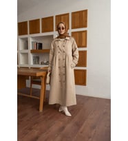 6632-Reglan Kollu Süs Pileli Lens Ceket Bej