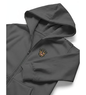 Erkek Rottweiler Baskılı Oversize Fermuarlı Hoodie (Gri)