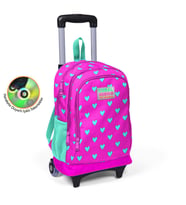 Coral High Kids Pembe Kalp Desenli Üç Bölmeli Işıklı Tekerlerkli Çekçekli Okul Sırt Çantası 23133 (Pembe-Su Yesılı)