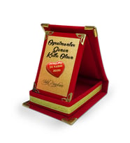 Kişiye Özel Canım Öğretmenim 8 Temalı Mini Kırmızı Plaket (Kırmızı-Altın)