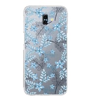 Samsung Galaxy J6 Plus  Kamera Korumalı Kapak Floral Mavi Tasarımlı  Şeffaf  Kılıf