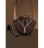 Kadın Gümüş Set - Füreyya Zirconia Taşlı Su Yolu Set Kolye, Bileklik, Küpe, Yüzük (Beyaz)