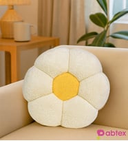 Dekoratif Çiçek Şeklinde Peluş Yastık 40 cm – Yumuşak ve Konforlu Tasarım (Ekru-Sarı)