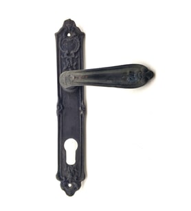 Antika Tarz Dekoratif Pirinç Çiçekli Oda Kapı Kolu - 240x40 mm, Oksit