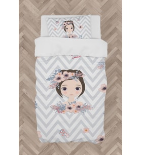 MEKTA HOME BEBEK VE ÇOCUK ODASI Çiçekli Prenses Kız Desenli Zikzaklı Nevresim Takımı
