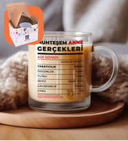 Anneler Gününe Anneye Özel Kişiselleştirilebilir Muhteşem Anne Gerçekleri Tasarımlı Cam Premium Kupa  - Kanguru Kesesi