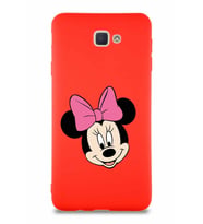 Samsung Galaxy J7 Prime Soft Premier Kapak Minnie Mouse-C Tasarımlı Silikon Kılıf - Kırmızı (Şeffaf)