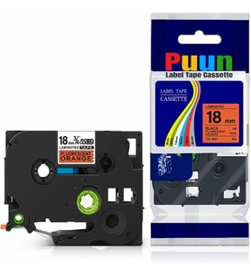 PUUN®Brother P-Touch TZE-B41 18MM x 8m Fosforlu Turuncu Orange Üzerine Siyah Muadil Laminasyon Etiket Şeridi