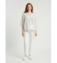 Kadın V Yaka Desenli Loose Fit İnce Bluz