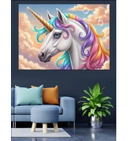 Gökkuşağı Yeleli Beyaz Unicorn Tablosu Dekoratif Kanvas - Mdf Ahşap Tablo