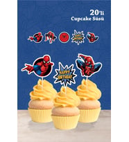 Spiderman Örümcek Adam Temalı Doğum Günü Kürdanlı Cupcake Süsü 20'li