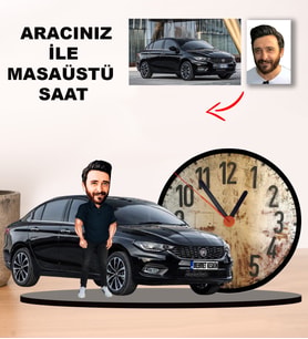 KİŞİYE ÖZEL TASARIMLI ERKEK KARİKATÜR KENDİ ARACINIZ İLE MASAÜSTÜ SAAT M2