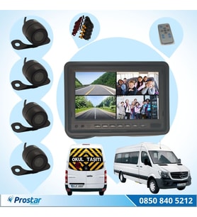 Okul ve Servis Taşıtları Dört Kameralı 7 inç Ekranlı 4 Kamera Dahil Full Set