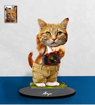Kişiye Özel Hayvan Karikatürlü Kedi Ahşap Biblo Model-5-Eco