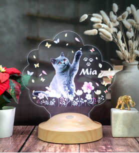 Kedi Fotoğraflı LED Lamba, Kişiye Özel Fotoğraf ve İsimli Evcil Hayvan Temalı Lamba Hediye