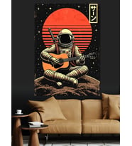 Gün Batımı Gitarist Astronot Dekoratif Kanvas - Mdf Ahşap Tablo