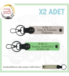 Hız Severlere Özel, İsim Plaka ve B Rh (-) Kan Grubu Yazılı Deri x2' li Anahtarlık, Pudra-F Yeşil-SK (Çok Renkli)