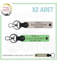 Hız Severlere Özel, İsim Plaka ve B Rh (-) Kan Grubu Yazılı Deri x2' li Anahtarlık, Pudra-F Yeşil-SK (Çok Renkli)