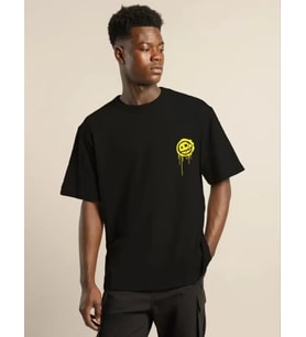 pilelistore- Unisex Bisiklet Yaka Baskılı Oversize T-Shirt - Siyah