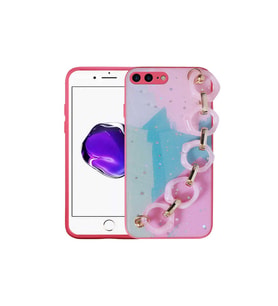 Apple iPhone 7 Plus Uyumlu Kılıf Simli Desenli El Askılı Tutacaklı Zore Elsa Silikon Kapak (K.Pembe)