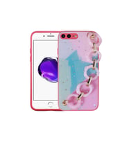 Apple iPhone 7 Plus Uyumlu Kılıf Simli Desenli El Askılı Tutacaklı Zore Elsa Silikon Kapak (K.Pembe)