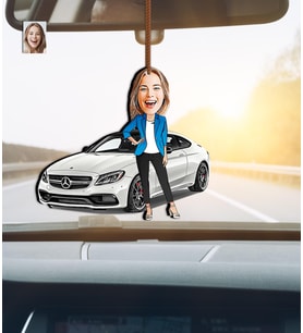 Kişiye Özel Karikatürlü Araba Temalı Mercedes Ahşap Dikiz Ayna Süsü