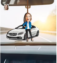Kişiye Özel Karikatürlü Araba Temalı Mercedes Ahşap Dikiz Ayna Süsü
