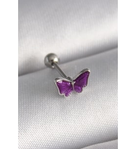 316L Çelik Gümüş Renk Mor Kelebek Model Tragus Piercing