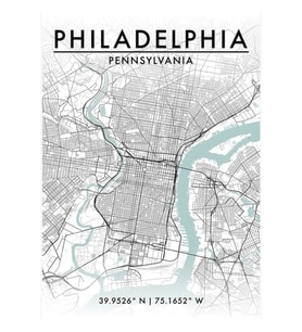 Philadelphia Şehir Haritası Tablo Ahşap Poster Dekoratif