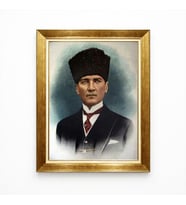 Tablore Renklendirilmiş Kalpaklı Atatürk Kanvas Tablo - Estetik Altın Varaklı Çerçeve