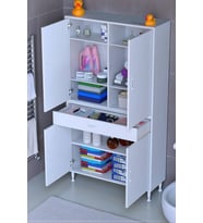 Eliusta Line Beyaz 95 cm Banyo Dolabı Çok Bölmeli Banyo Düzenleyici Dolap 4 Kapaklı 4 Raflı 95x173x32,5 cm
