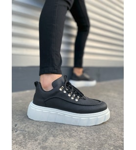 Siyah Beyaz Cloud Bağcıklı Cilt Erkek Günlük Sneaker Ayakkabı