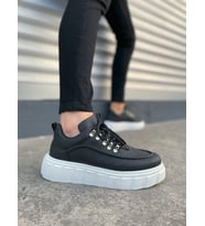 Siyah Beyaz Cloud Bağcıklı Cilt Erkek Günlük Sneaker Ayakkabı