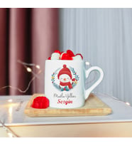 Mutlu Yıllar & Merry Christmas & Yılbaşı & Noel Baba Tasarımlı Ahşap Tabaklı Kişiye Özel Türk Kahvesi Fincanı