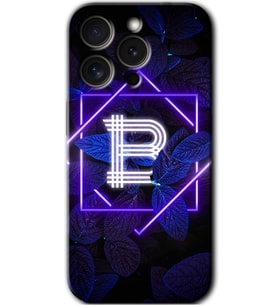 İphone 15 Pro Max Kılıf HD Desen Baskılı Kılıf - Dark Neon Yaprak B Harfi