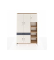 Arges Dolap 10 Raflı Tek Çekmeceli 5 Kapaklı 132x30x195 Çam-Aytaşı/Antrasit