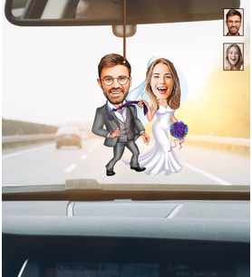 Kişiye Özel Sevgililer Günü Hediyesi Evleniyoruz Karikatür Ahşap Araba Dikiz Ayna Süsü