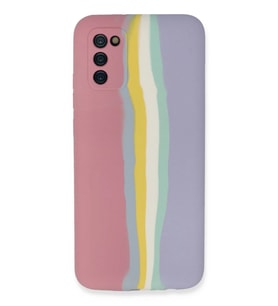 Newface Samsung Galaxy A03S Kılıf Ebruli Lansman Silikon - Pembe-Lila