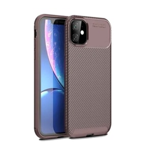 Apple iPhone 12 Mini Uyumlu Karbon Desenli Negro Silikon Kılıf (Kahverengi)