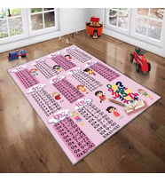 Pembe Çarpım Tablolu Eğitici Yıkanabilir Kaymaz Taban Leke TutmazBebek ve Çocuk Odası Halısı (Koyu Pembe)